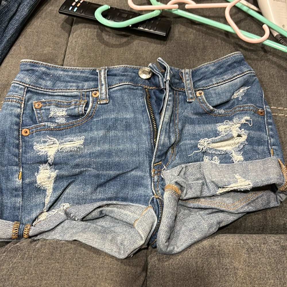 American Eagle denim shorts.  Super stretch high rise shortie